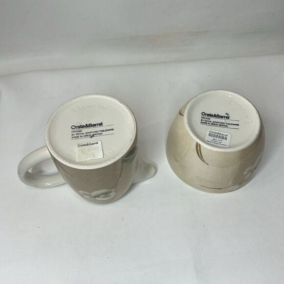 Crate & Barrel Orchid 10 Oz Creamer With Handle & 12 Oz Sugar Bowl Tan Floral - Picture 3 of 4